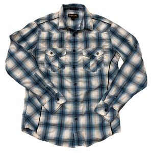 Helix Mens Athletic Fit Plaid Button Down Shirt Blue White Long Sleeve Small